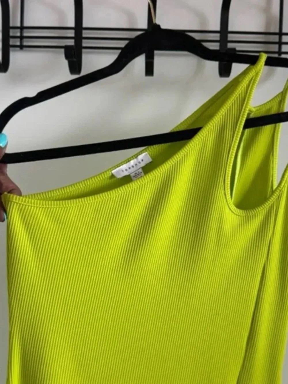 Topshop | Neon Green One-Shoulder Ribbed Midi Dress S - Picture 6 of 11